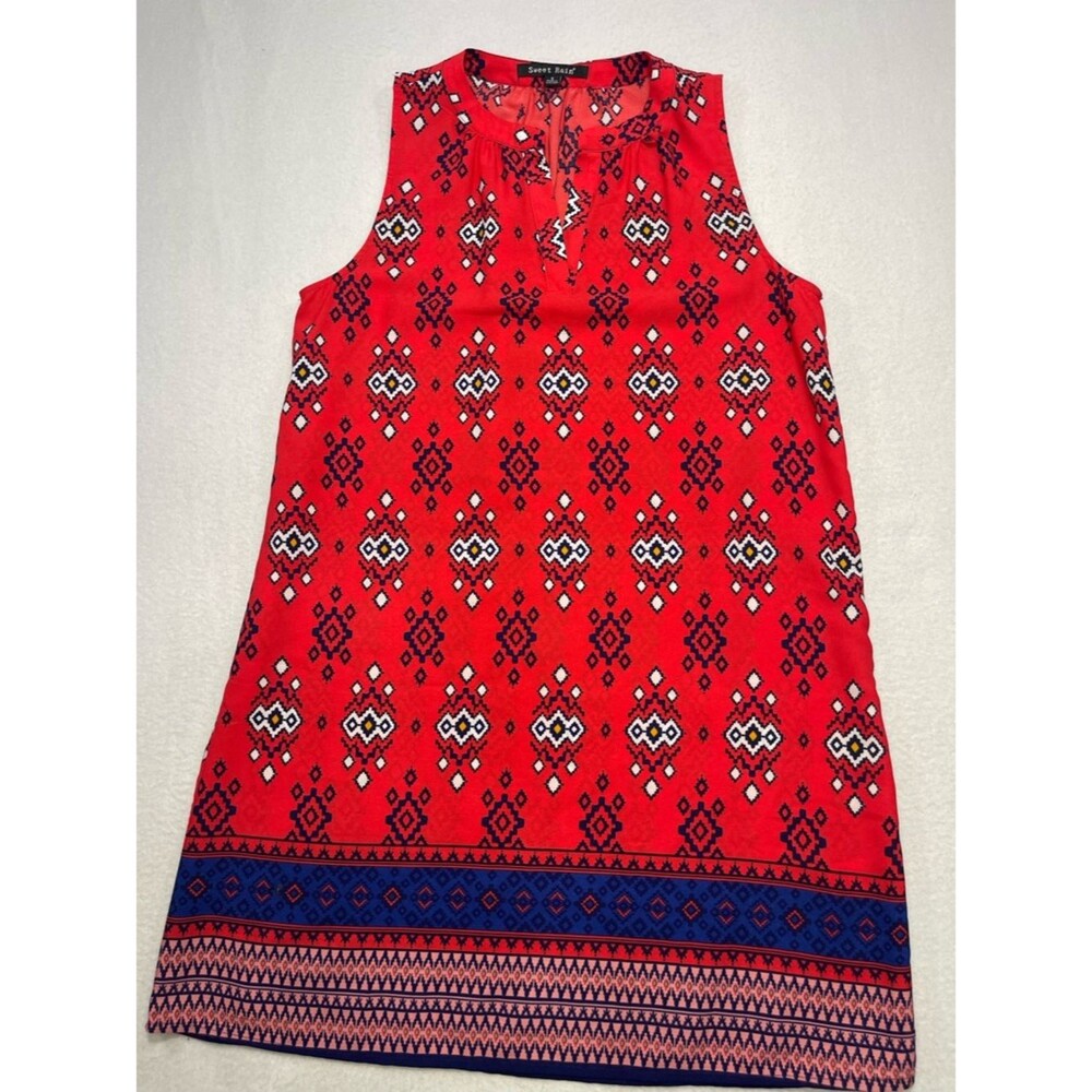 Sweet Rain Red Sleeveless Aztec Print Shift Dress size small